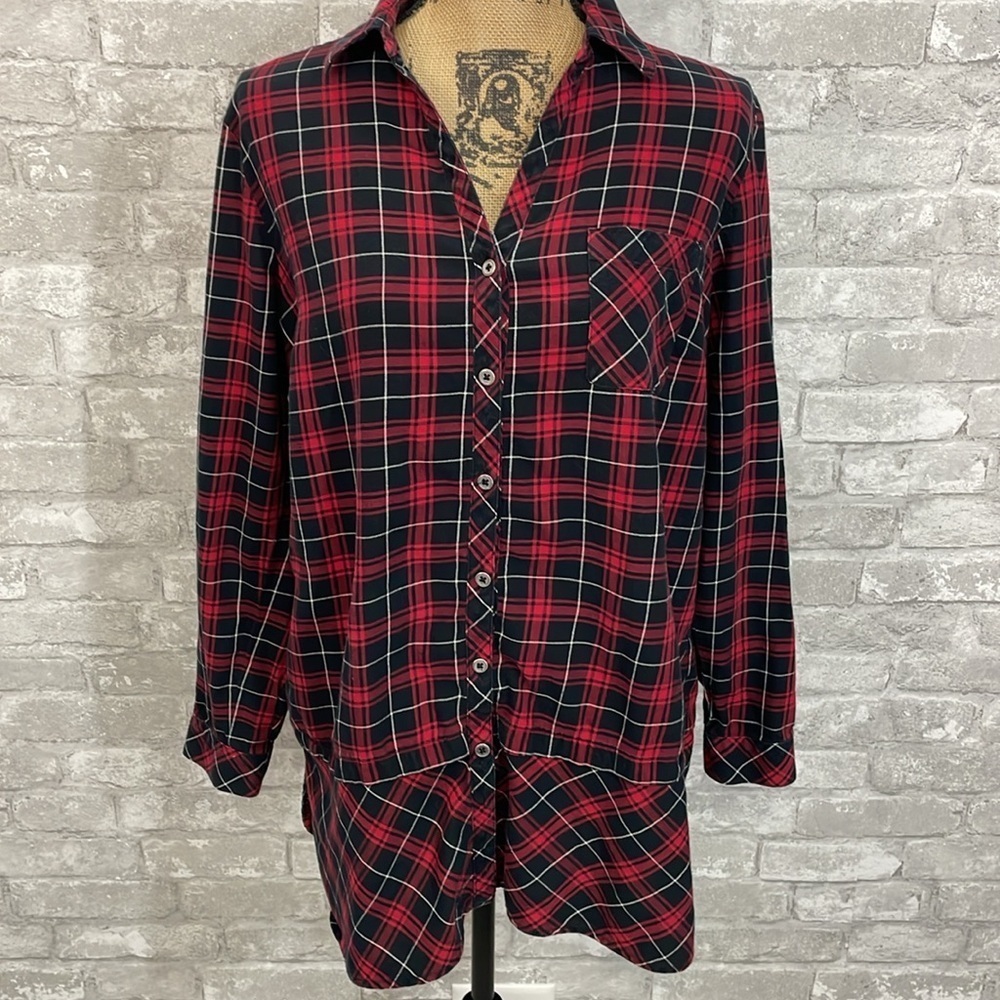 J.Jill Red Plaid Tartan Button Down Tunic
